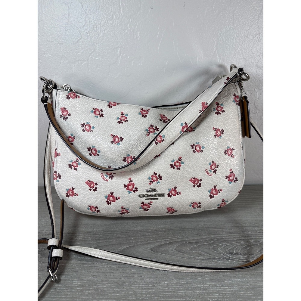 Coach Chelsea Crossbody Bag White Pebble Leather Rose Floral Print - Picture 1 of 8